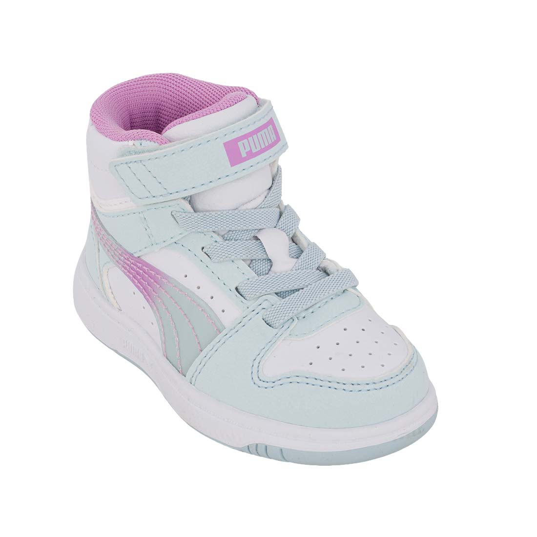 Puma Rebound V6 MidFadeclGlow AC+Inf 408374-01 Αθλητικό μποτάκι για κορίτσι σε οικολογικό δέρμα Μέντα-Λευκό