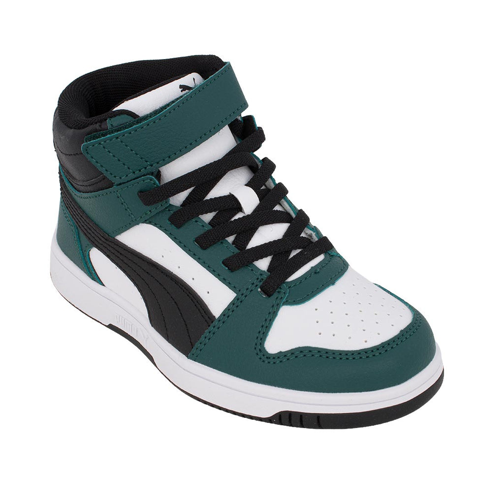 Puma Rebound Slam Mid AC+PS 408801 05 Αθλητικό μποτάκι για αγόρι σε οικολογικό δέρμα Μαύρο-Πράσινο