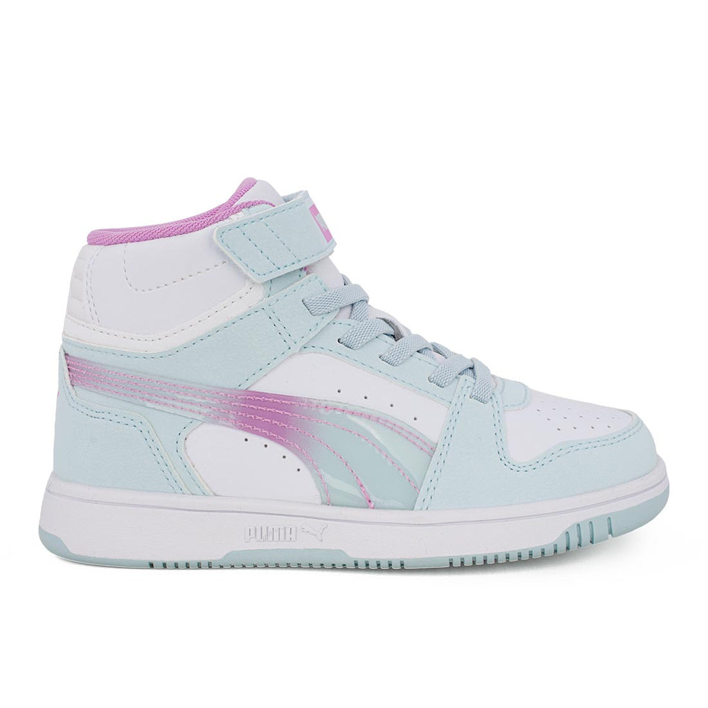 Puma Rebound V6 Mid FadedGlow AC+PS 408373 01 Αθλητικό μποτάκι για κορίτσι σε οικολογικό δέρμα Ιριδίζον-Ροζ/Μωβ-Μέντα