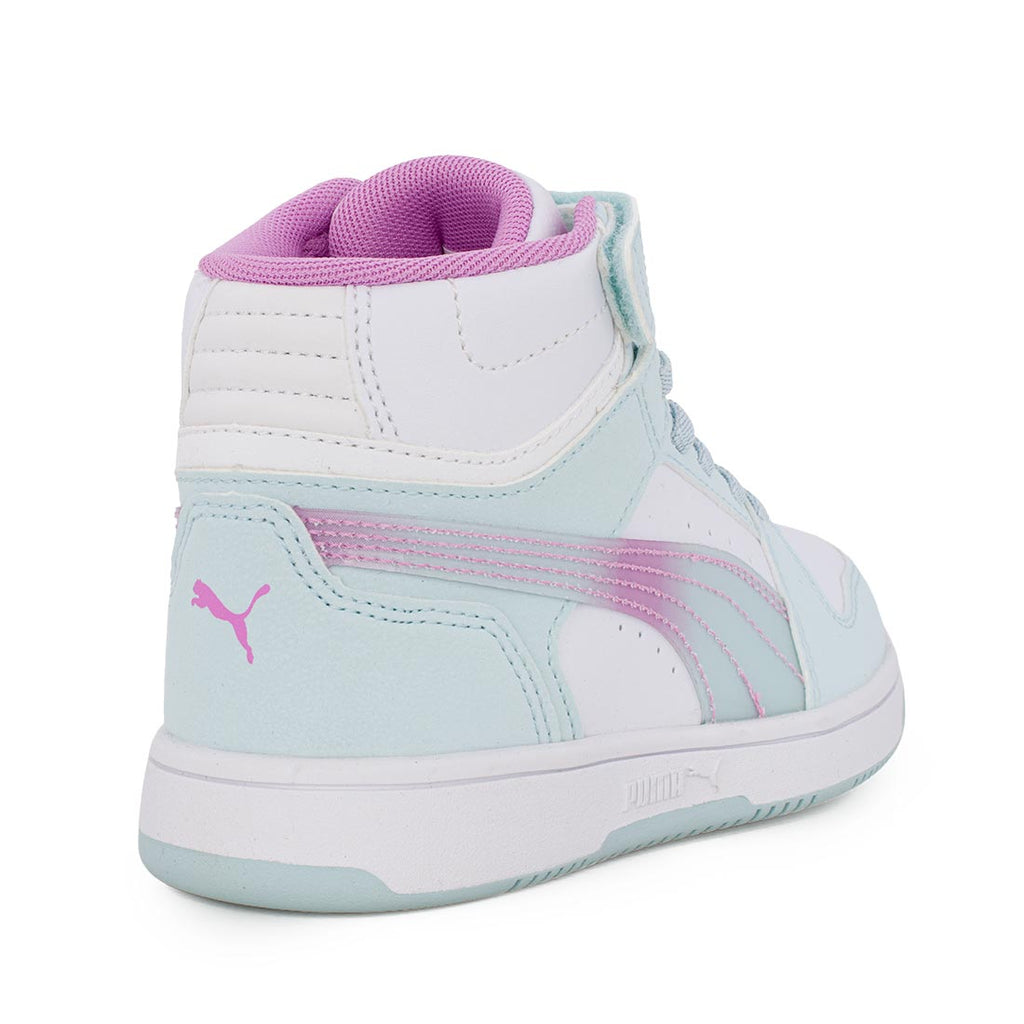 Puma Rebound V6 Mid FadedGlow AC+PS 408373 01 Αθλητικό μποτάκι για κορίτσι σε οικολογικό δέρμα Ιριδίζον-Ροζ/Μωβ-Μέντα