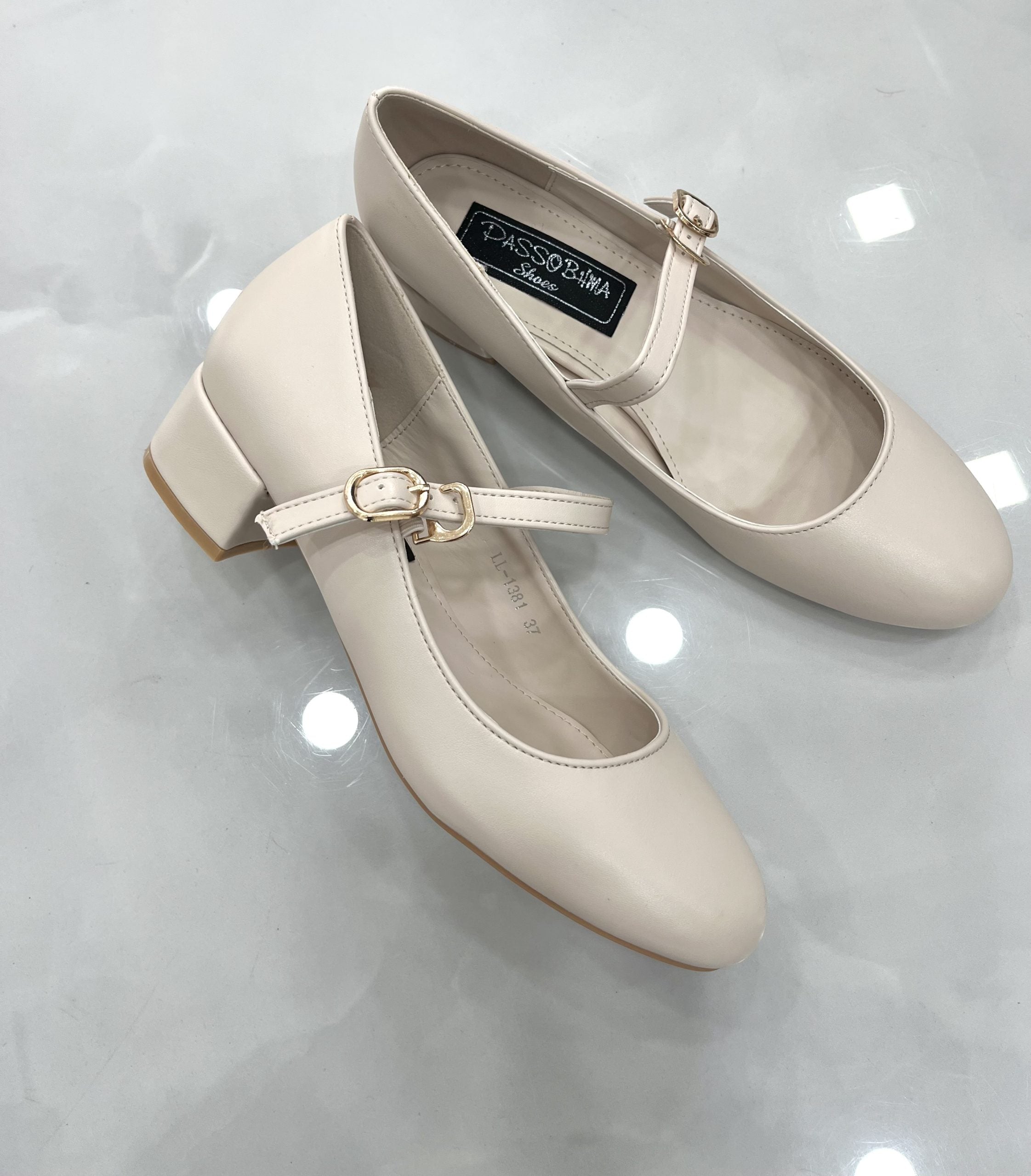 Heels Ballerina με Μπαρέτα Λουστρίν Beige
