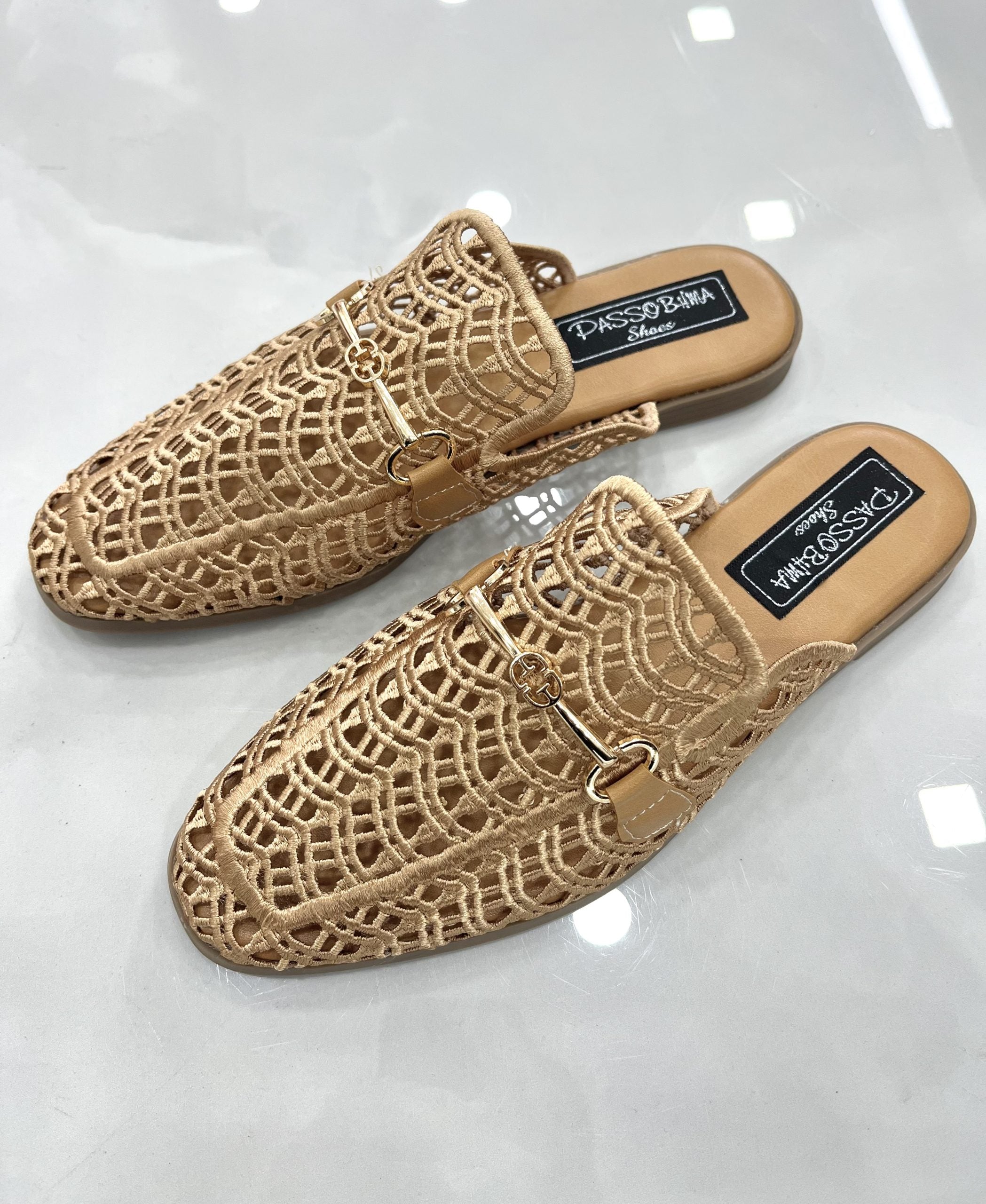 Mule Φλατ Ψάθινο Beige