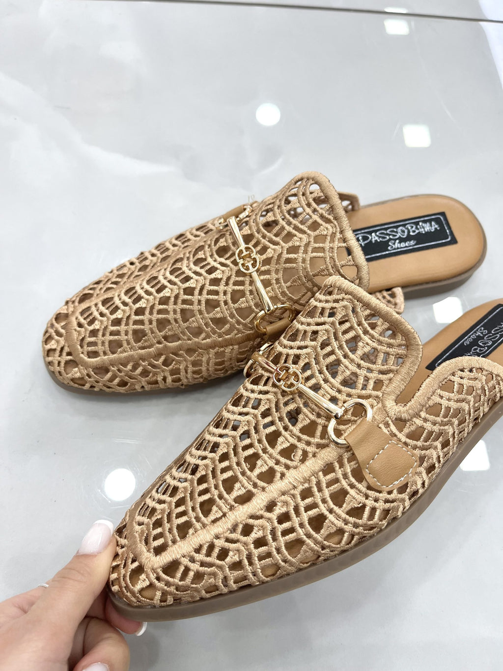 Mule Φλατ Ψάθινο Beige