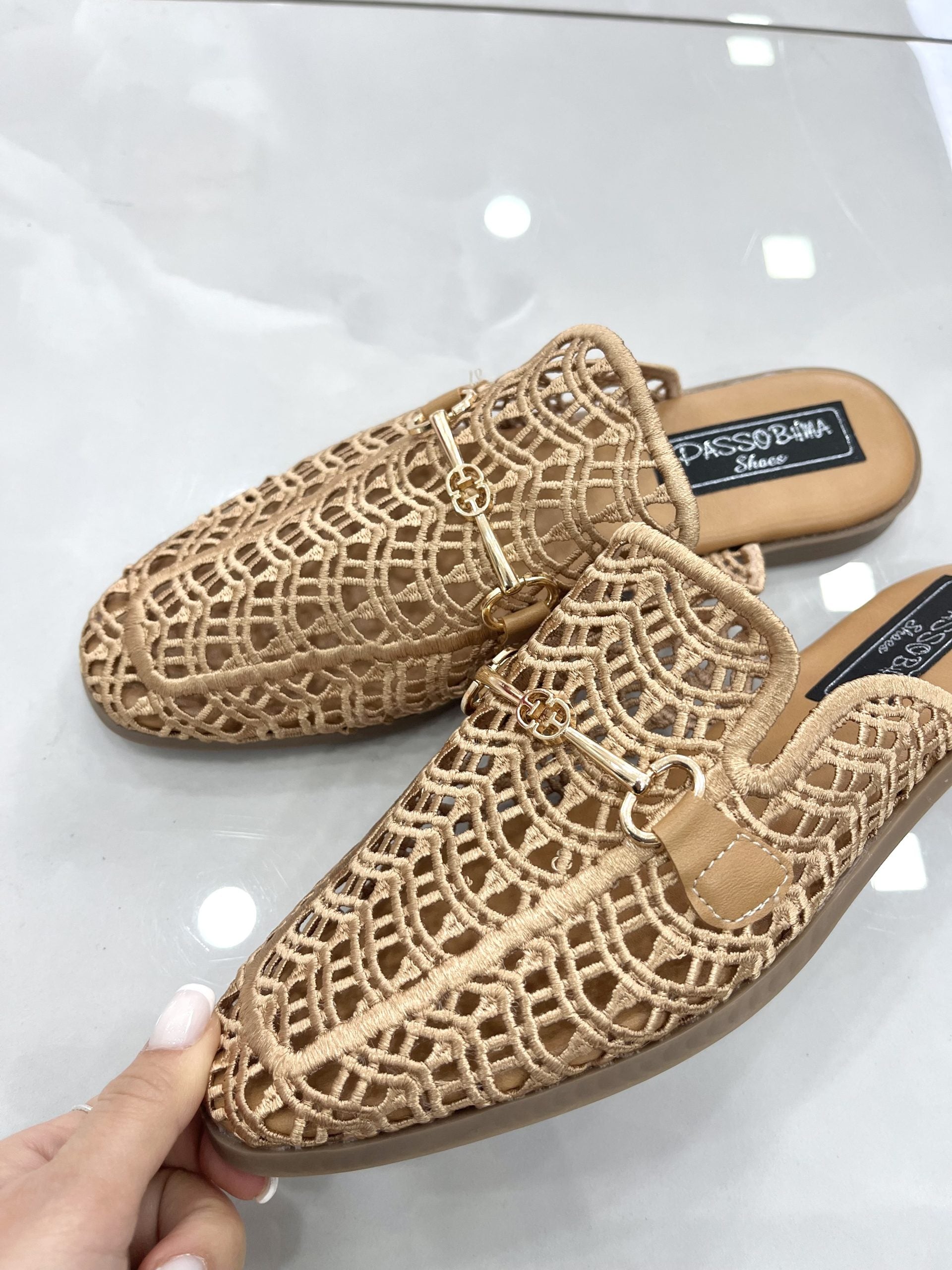 Mule Φλατ Ψάθινο Beige