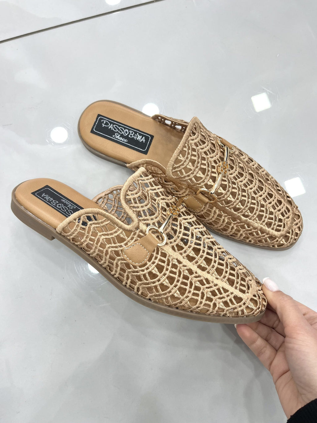 Mule Φλατ Ψάθινο Beige