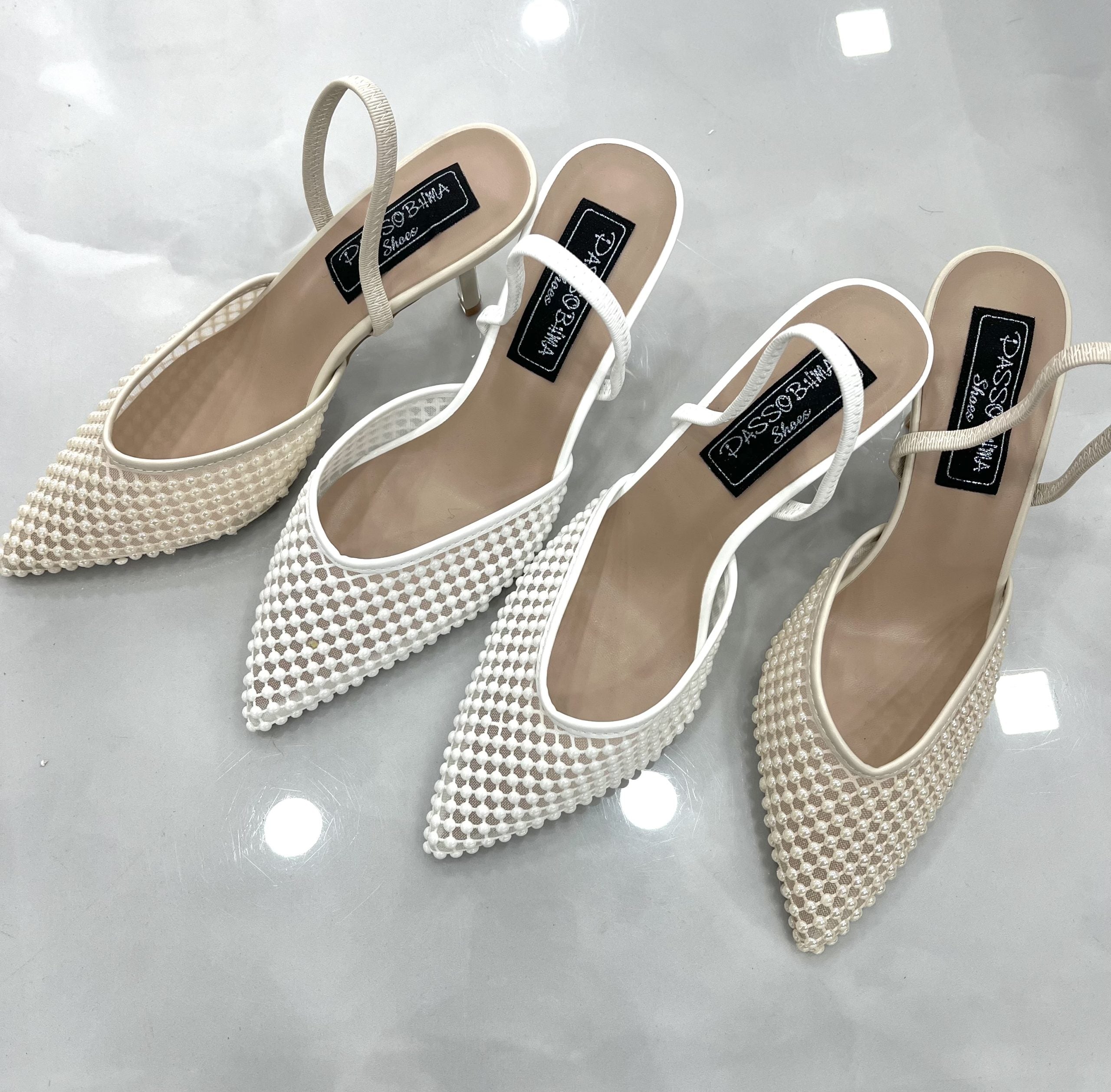 Heels Mule με Δαντέλα White