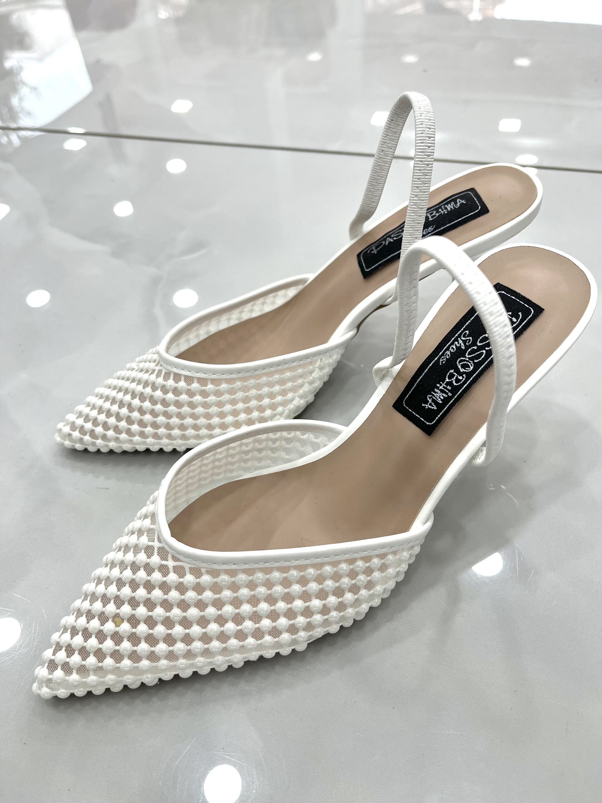 Heels Mule με Δαντέλα White