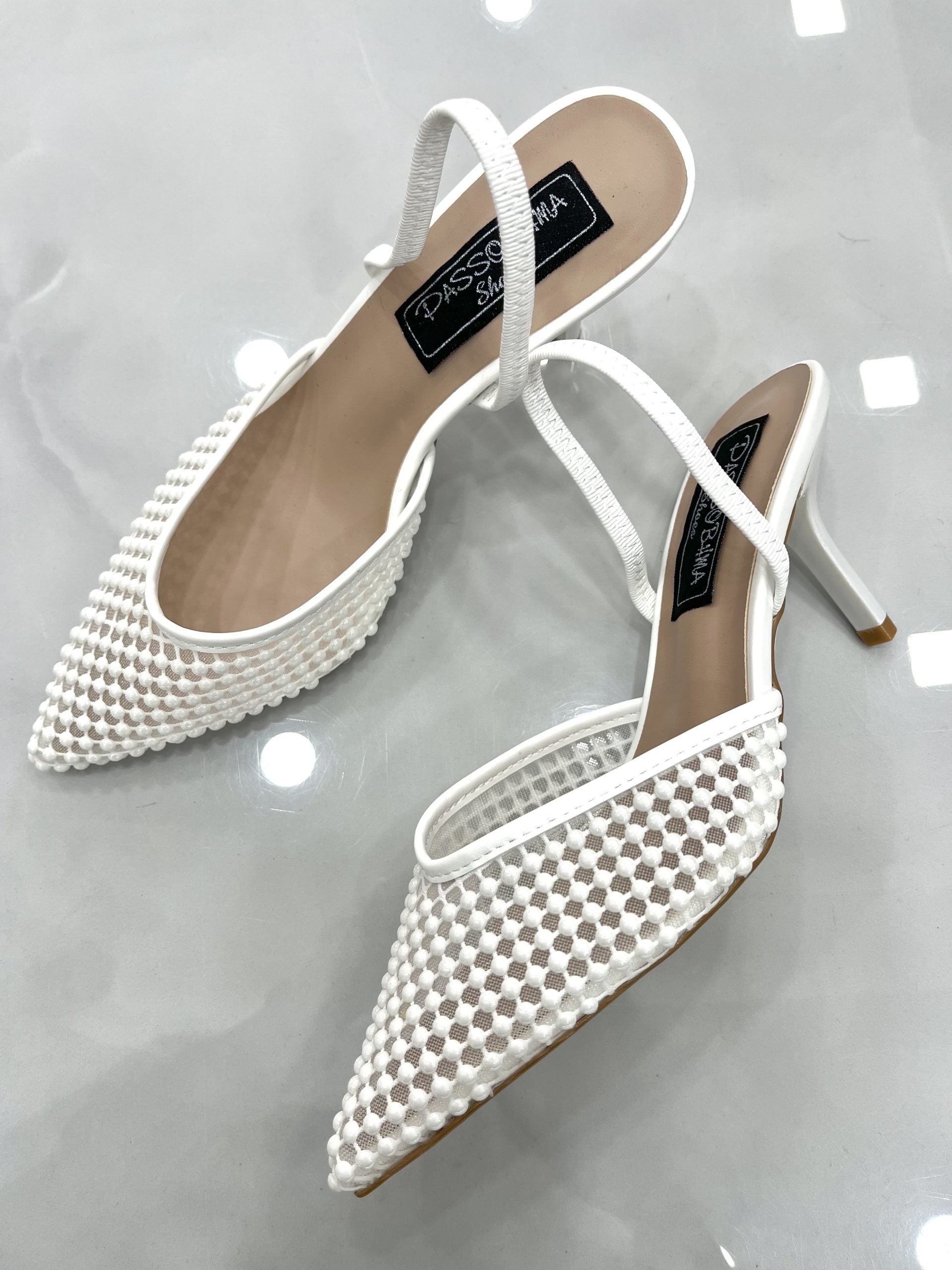Heels Mule με Δαντέλα White