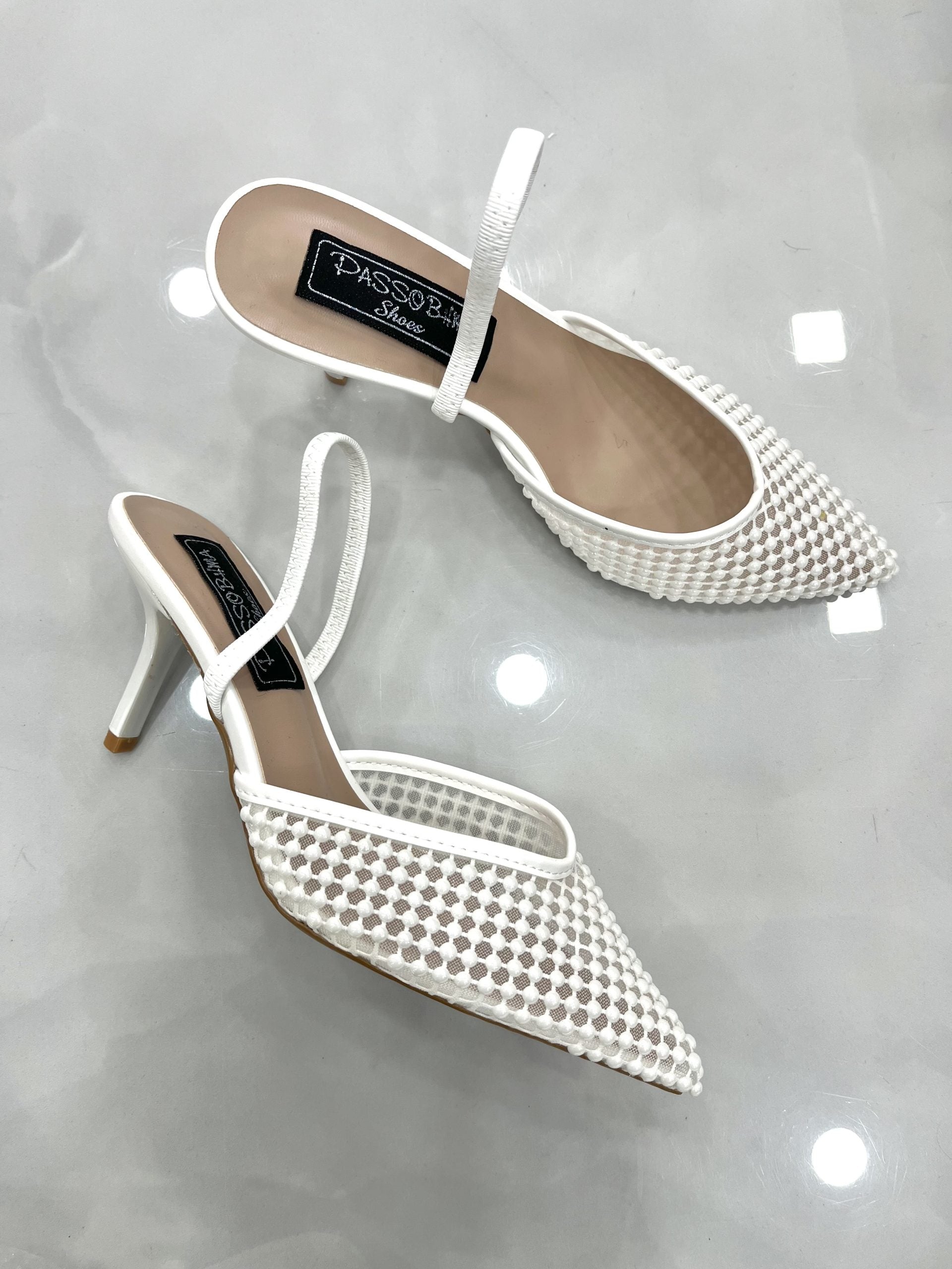 Heels Mule με Δαντέλα White