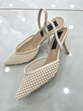 Heels Mule με Δαντέλα Beige