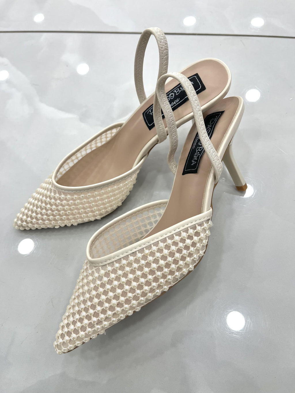 Heels Mule με Δαντέλα Beige