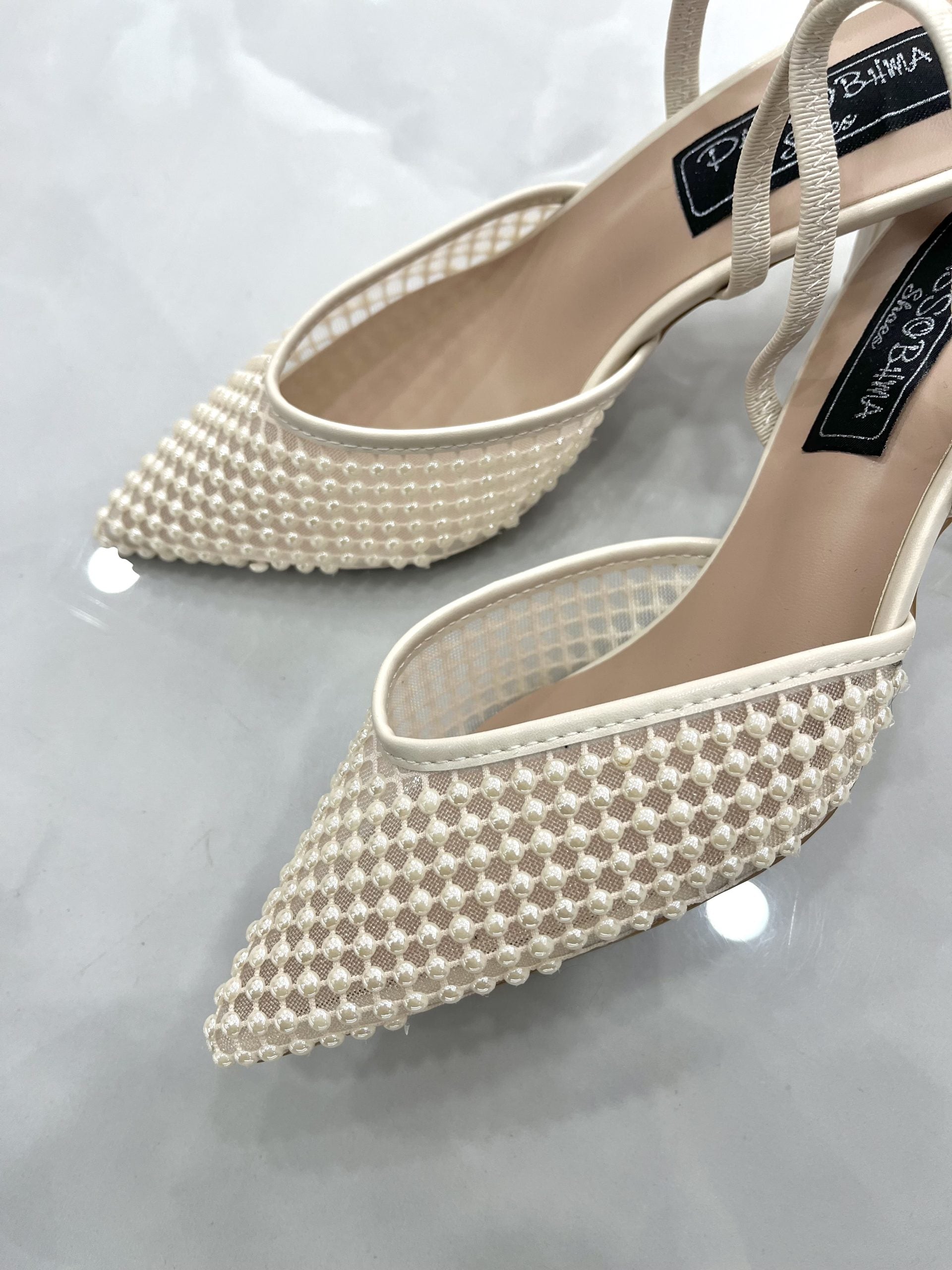 Heels Mule με Δαντέλα Beige