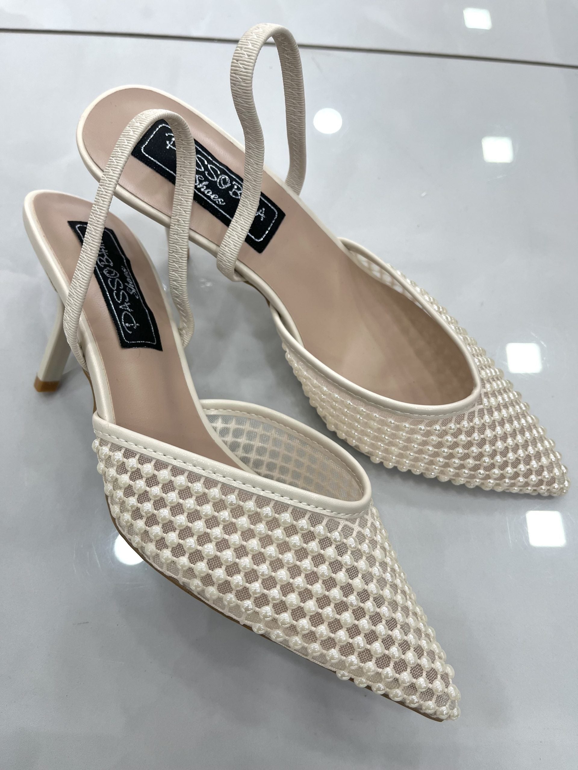 Heels Mule με Δαντέλα Beige