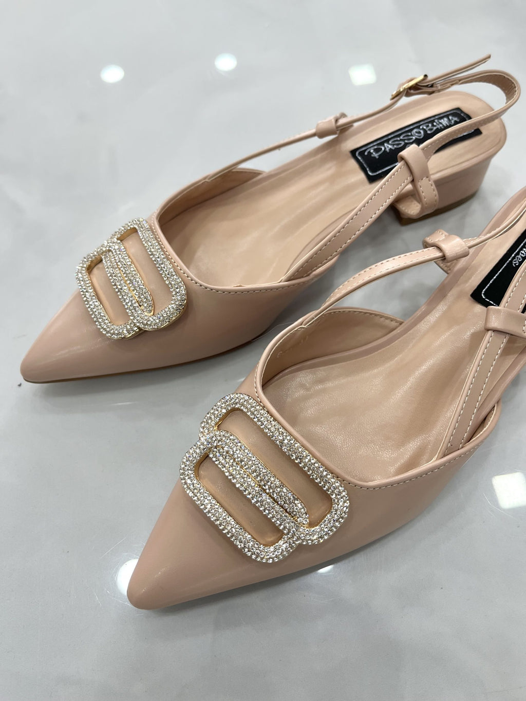 Slingback με Σχέδιο Strass Nude/Beige