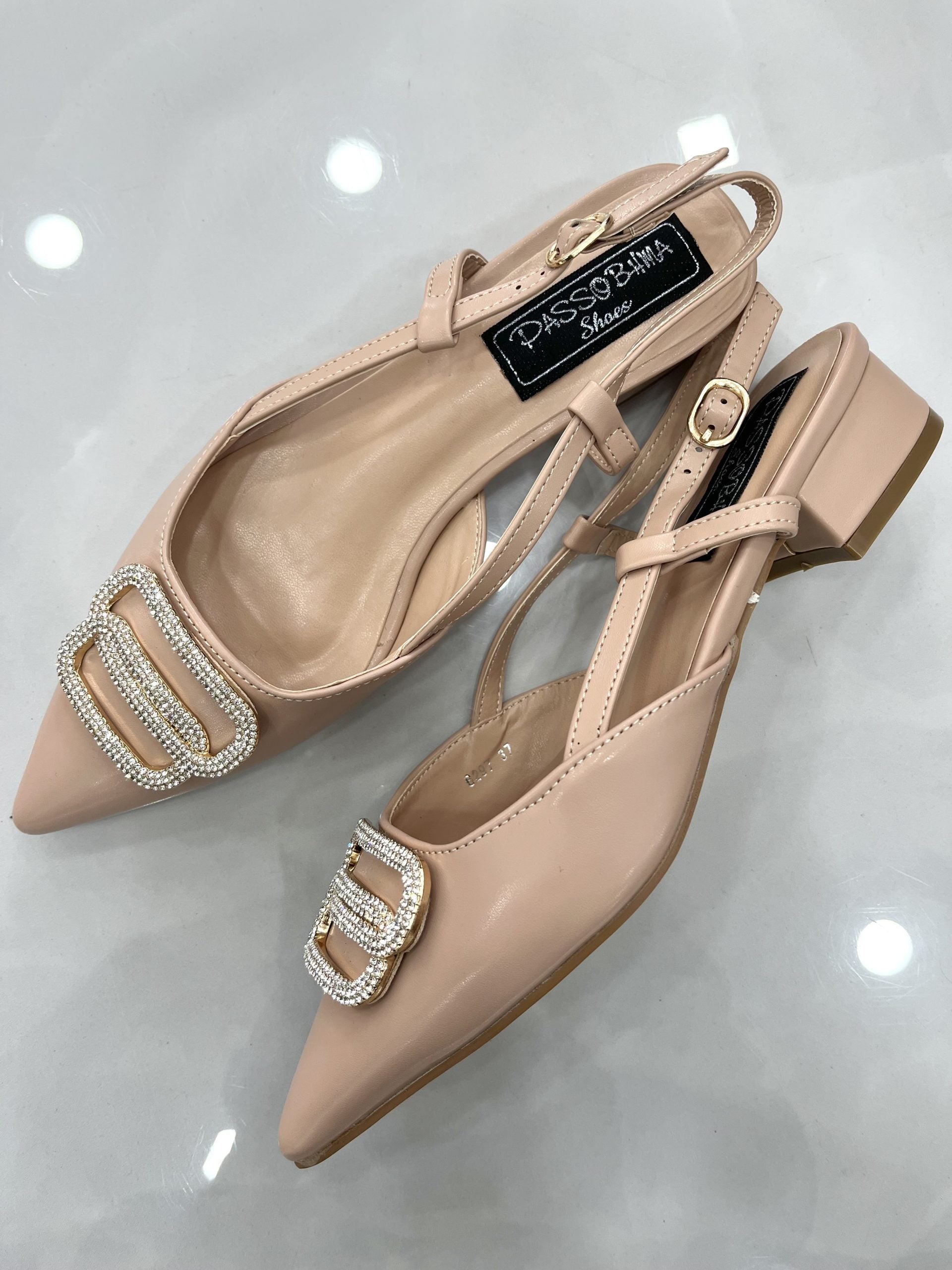 Slingback με Σχέδιο Strass Nude/Beige