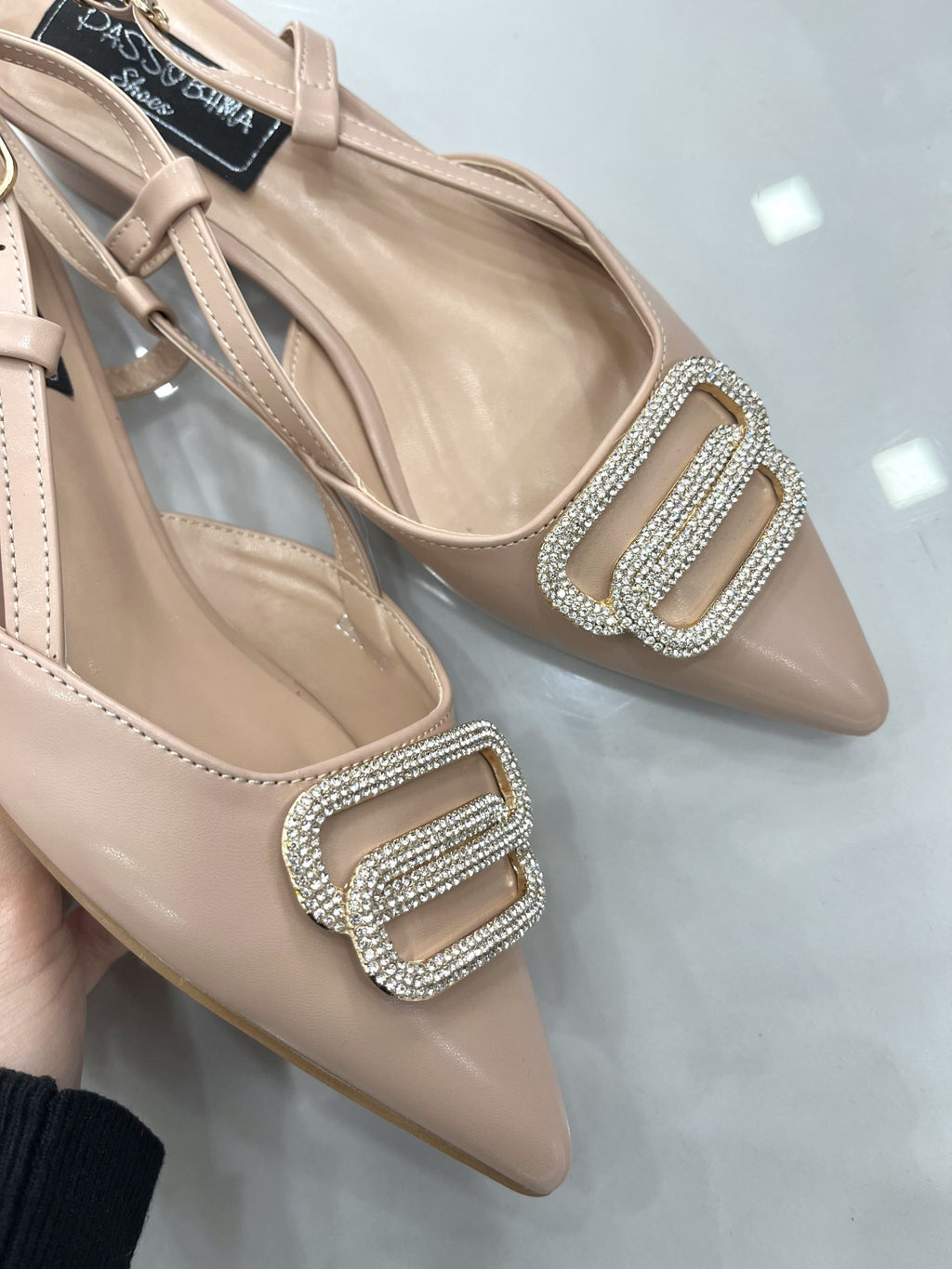 Slingback με Σχέδιο Strass Nude/Beige
