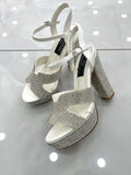 Heels Πέδιλο με Χοντρό Ψηλό Τακούνι και Φιάπα Strass White