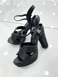 Heels Πέδιλο με Χοντρό Ψηλό Τακούνι και Φιάπα Strass Black