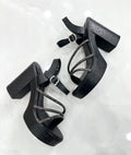 Heels Πέδιλο με Χοντρό Ψηλό Τακούνι τύπου Τσόκαρο και Strass Black