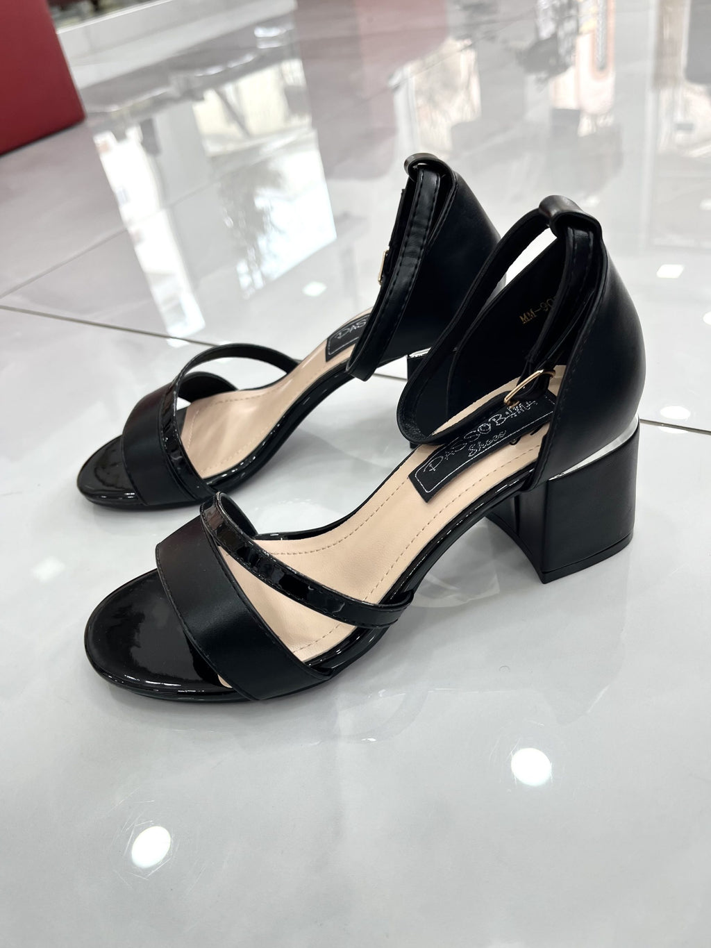Heels Πέδιλο Αμπιγέ με Χοντρό Μεσαίο Τακούνι Black