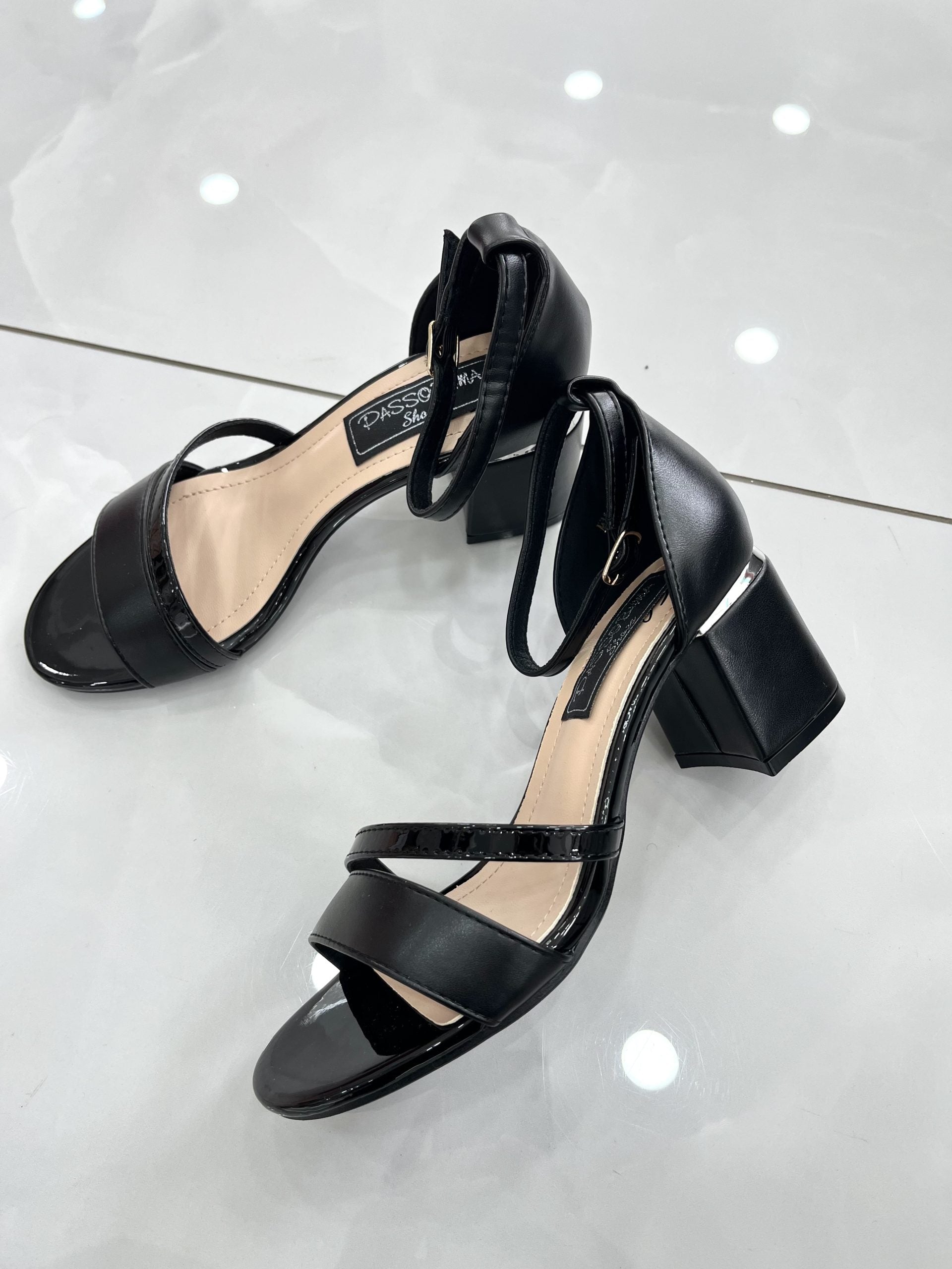Heels Πέδιλο Αμπιγέ με Χοντρό Μεσαίο Τακούνι Black