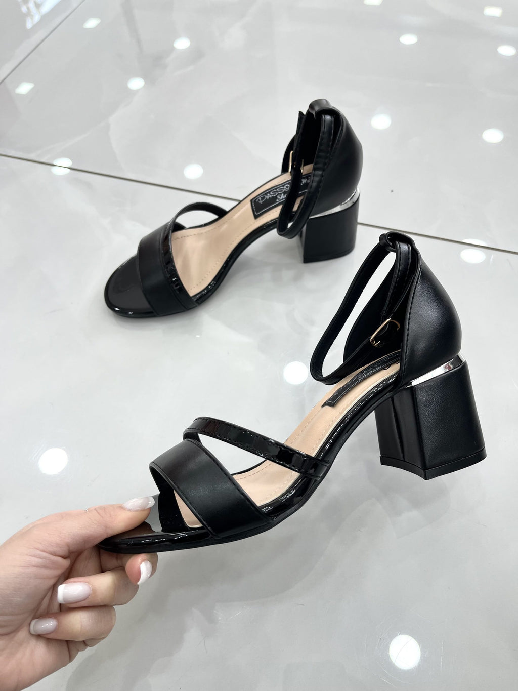 Heels Πέδιλο Αμπιγέ με Χοντρό Μεσαίο Τακούνι Black