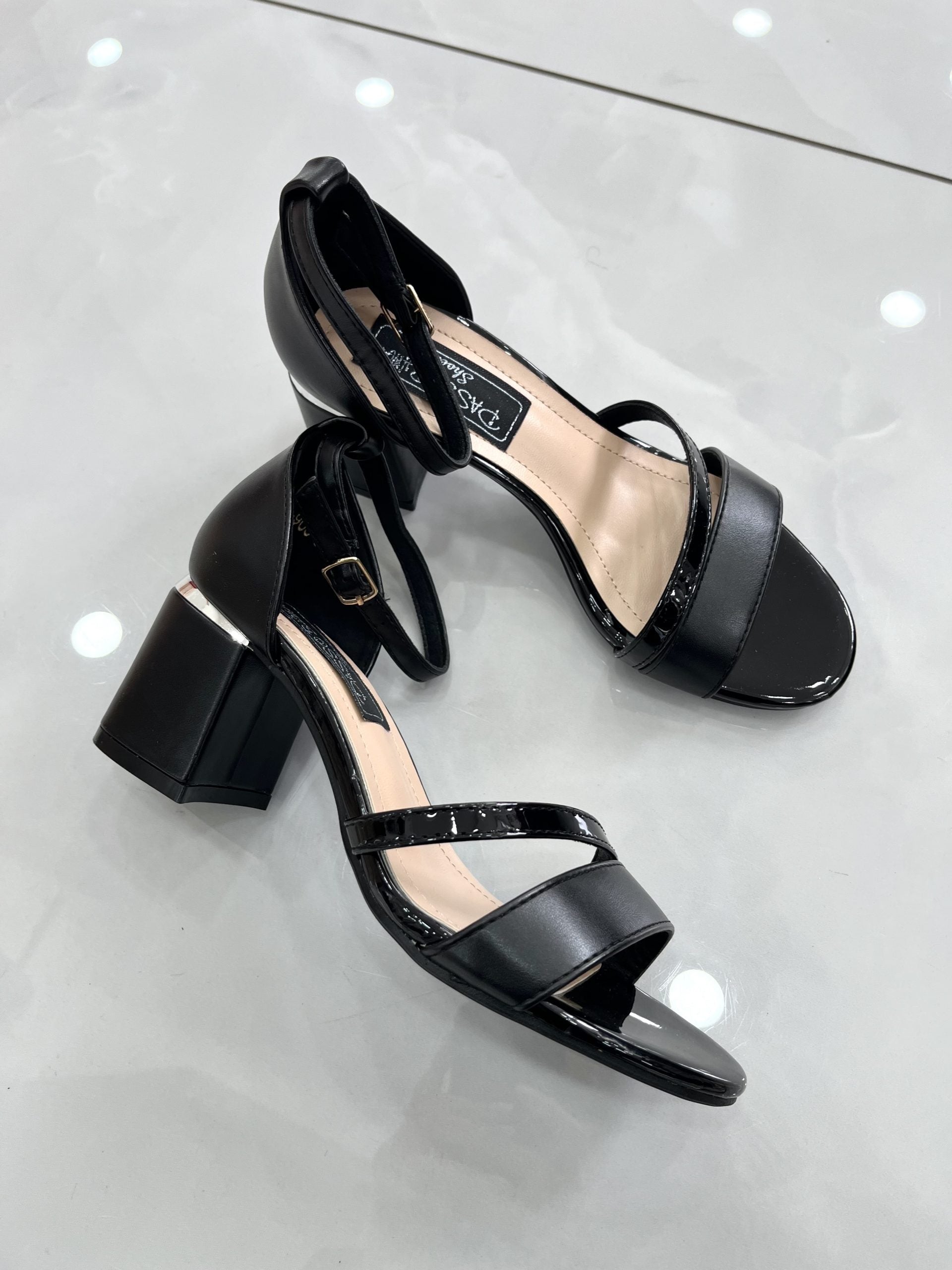Heels Πέδιλο Αμπιγέ με Χοντρό Μεσαίο Τακούνι Black