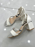 Heels Πέδιλο Αμπιγέ με Χοντρό Μεσαίο Τακούνι White