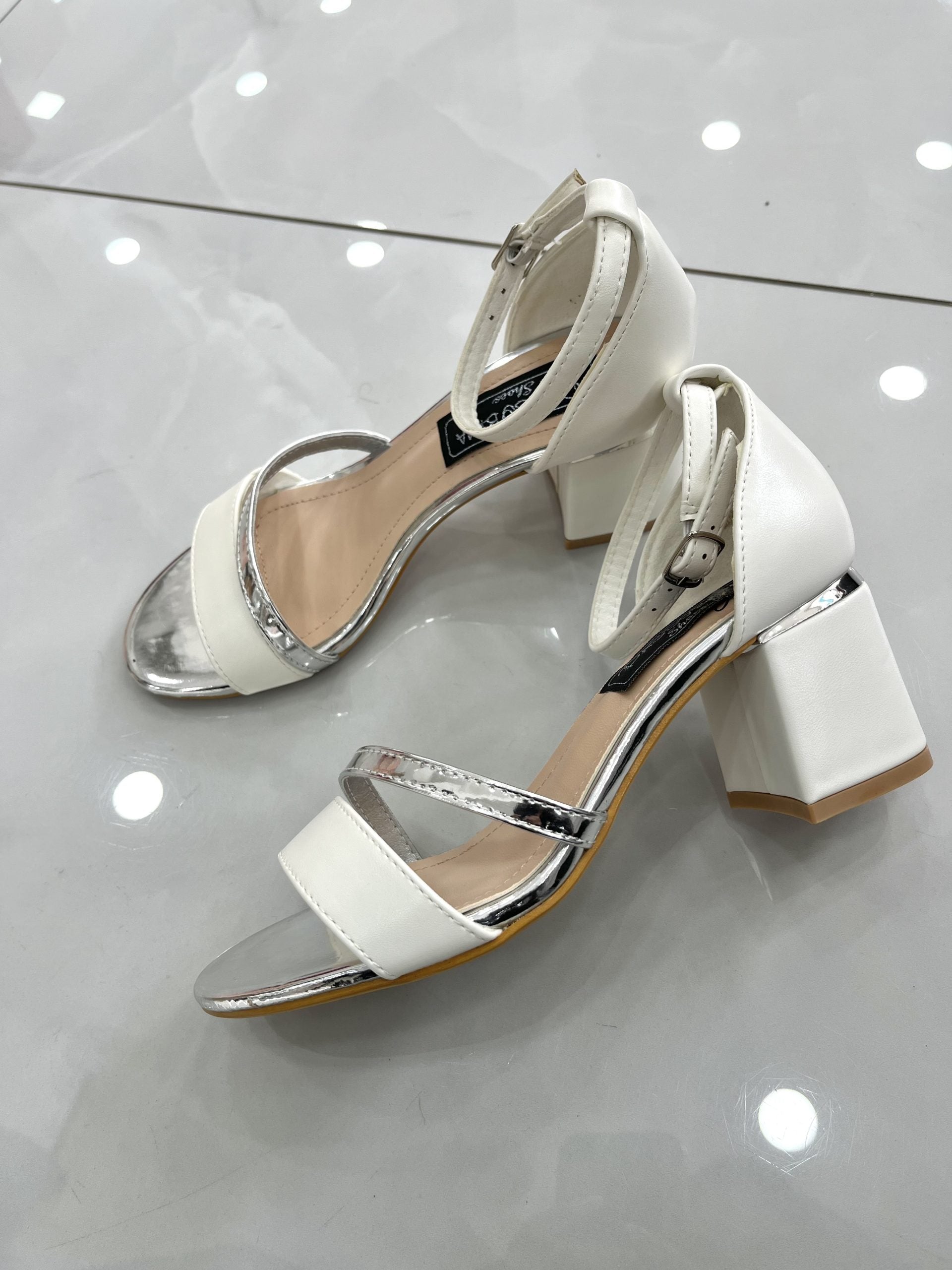 Heels Πέδιλο Αμπιγέ με Χοντρό Μεσαίο Τακούνι White