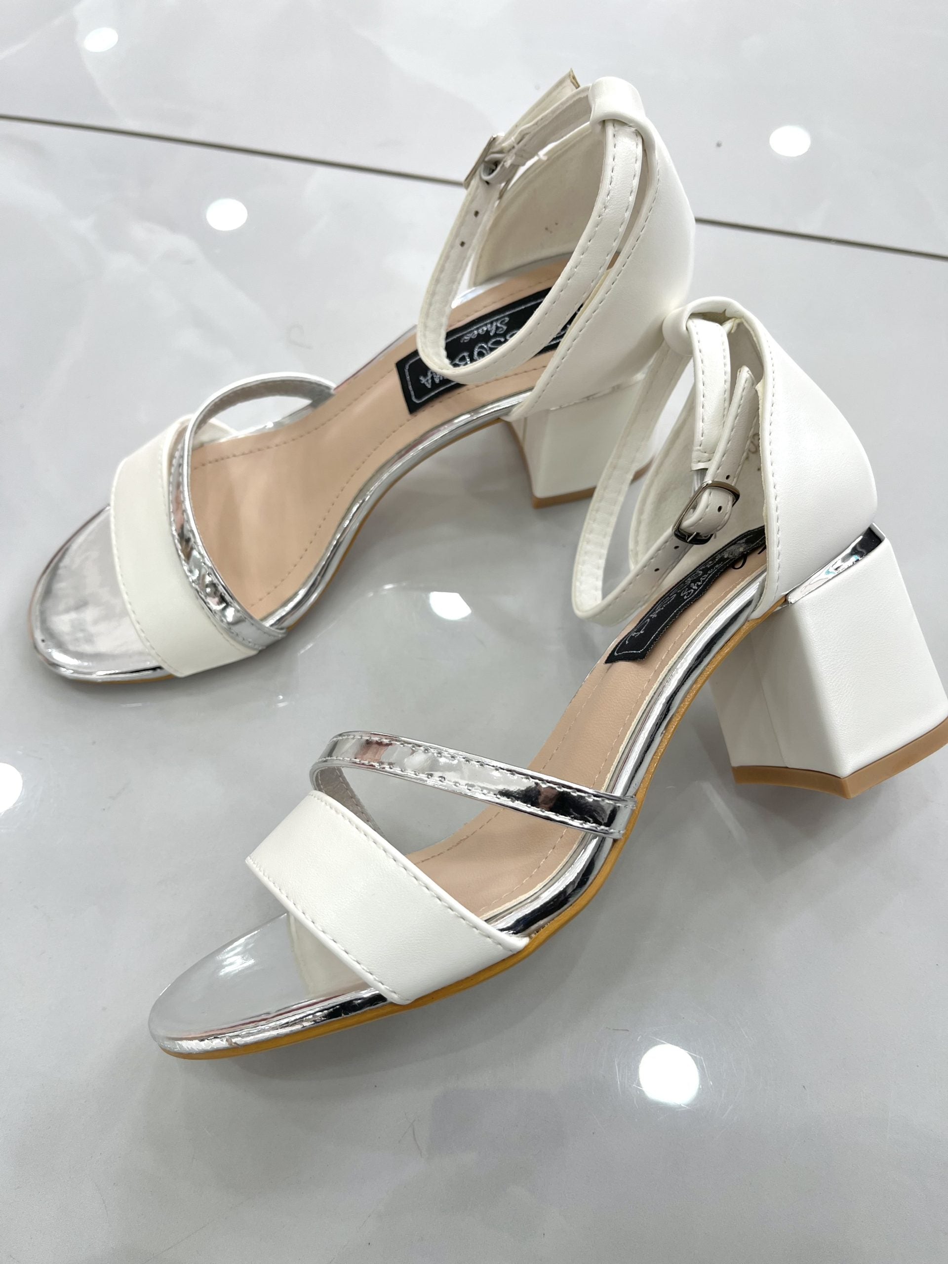 Heels Πέδιλο Αμπιγέ με Χοντρό Μεσαίο Τακούνι White