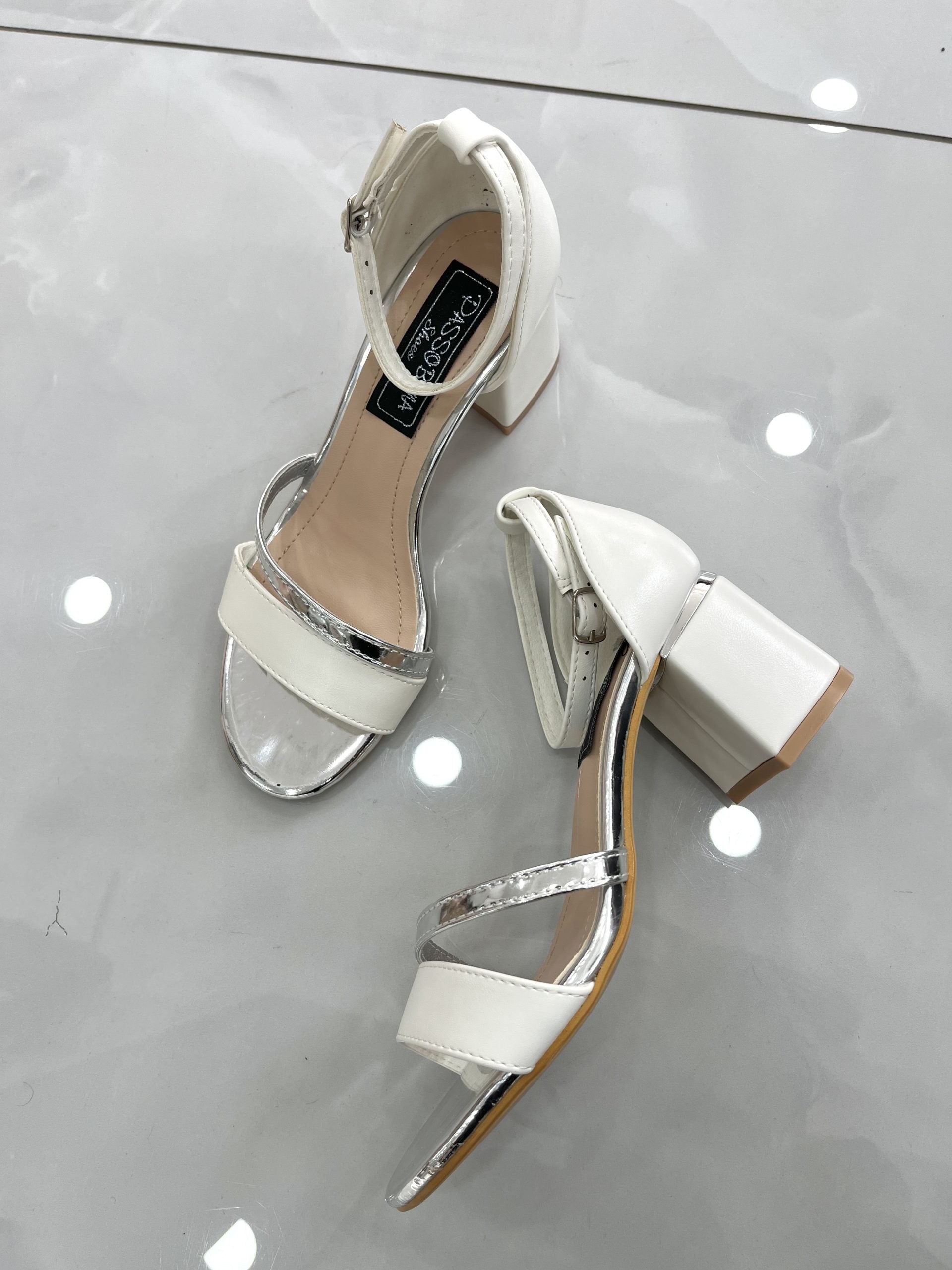 Heels Πέδιλο Αμπιγέ με Χοντρό Μεσαίο Τακούνι White