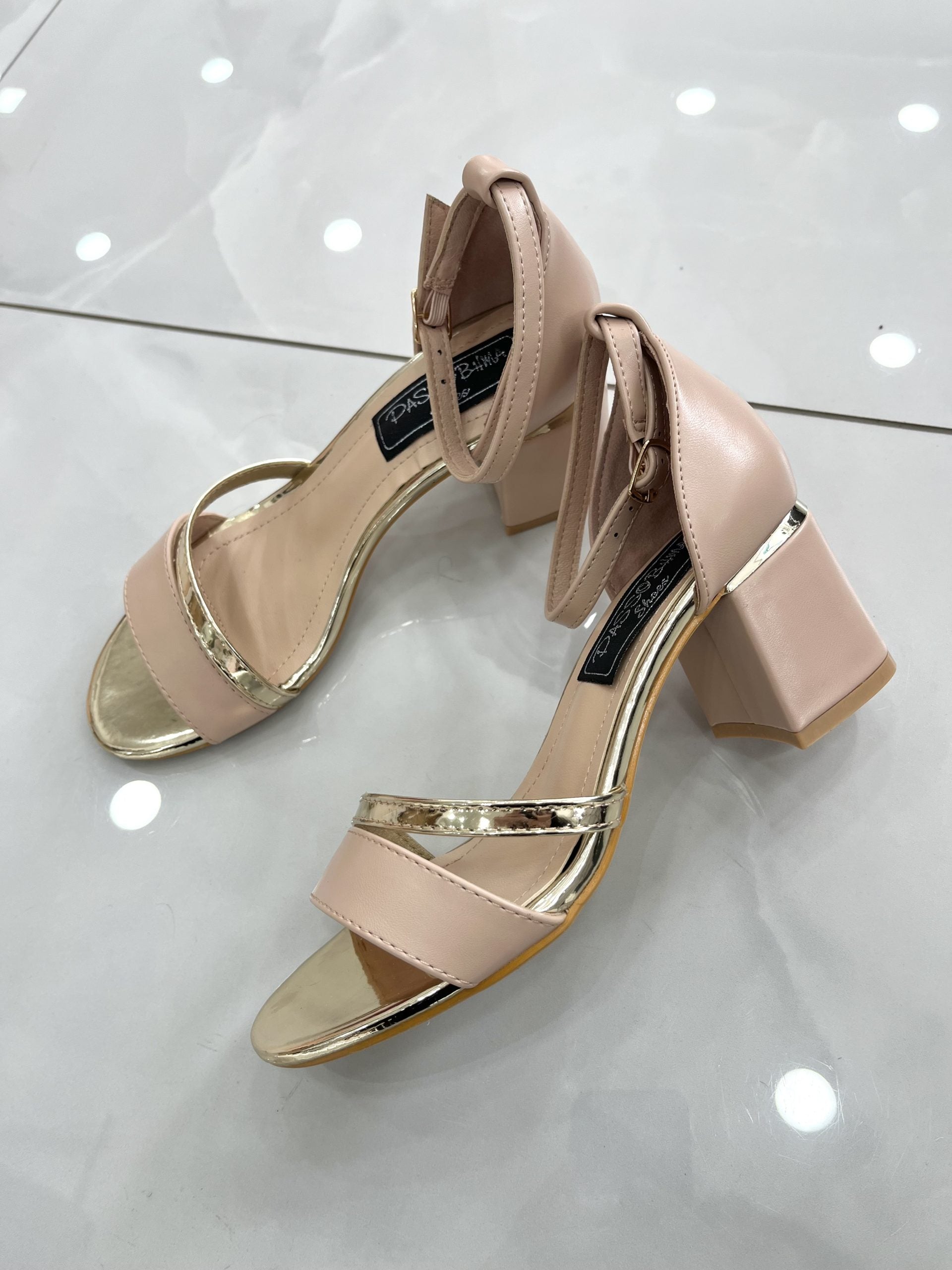 Heels Πέδιλο Αμπιγέ με Χοντρό Μεσαίο Τακούνι Nude