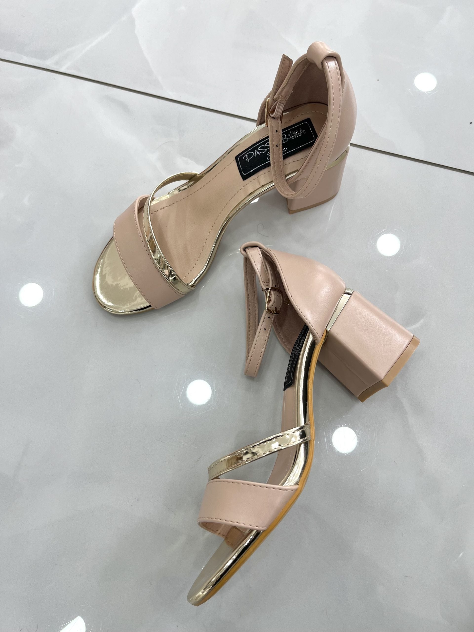 Heels Πέδιλο Αμπιγέ με Χοντρό Μεσαίο Τακούνι Nude