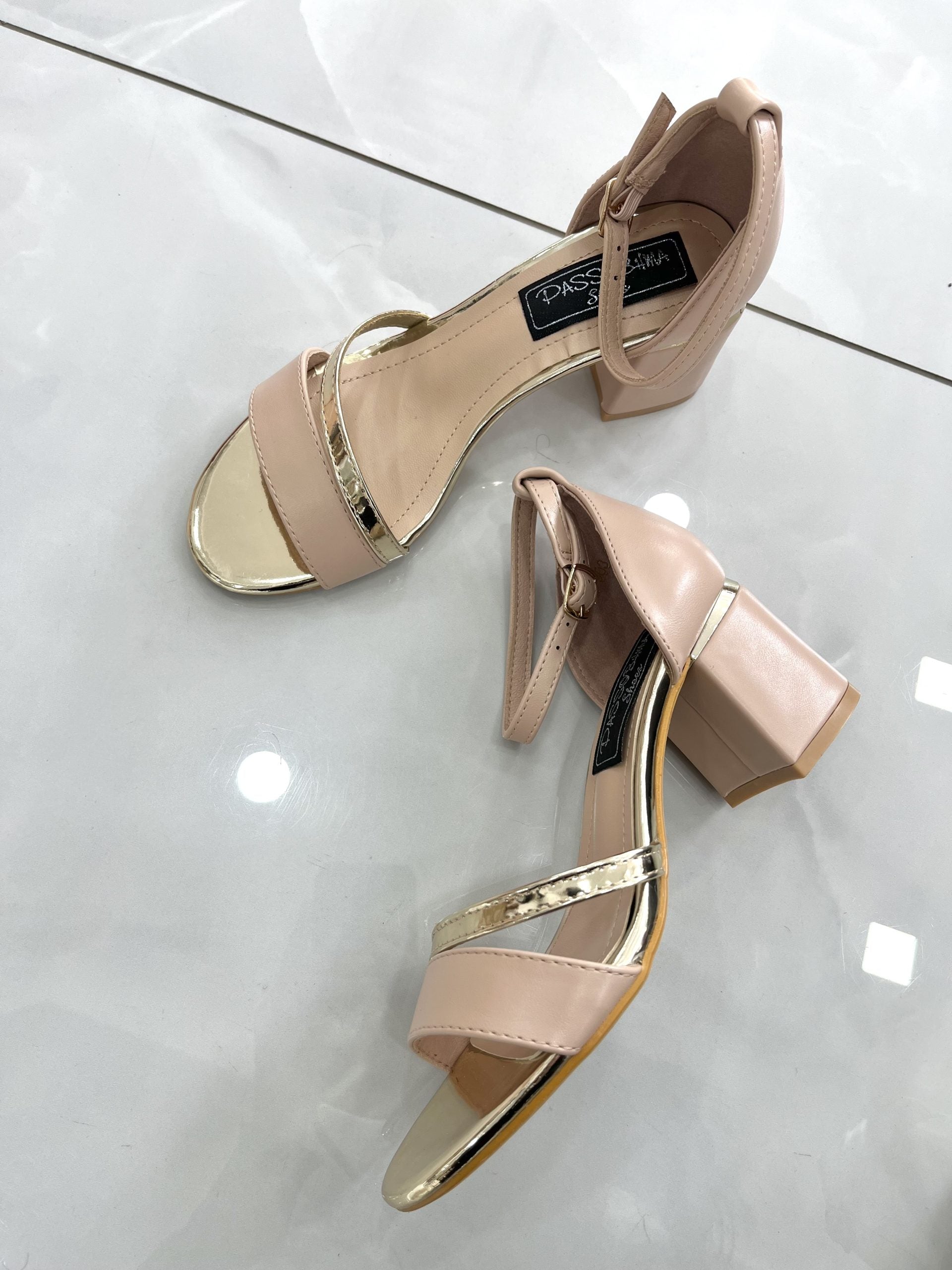 Heels Πέδιλο Αμπιγέ με Χοντρό Μεσαίο Τακούνι Nude