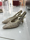 Heels Mule Πλεκτό με Μεσαίο Λεπτό Τακούνι Gold