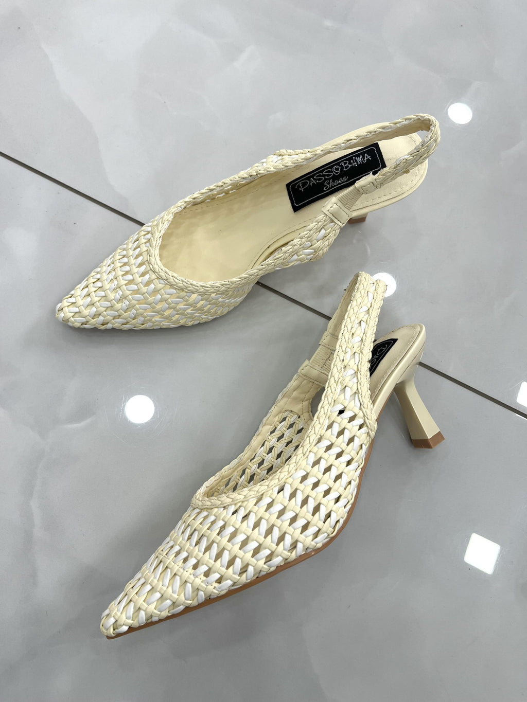 Heels Mule Πλεκτό με Μεσαίο Λεπτό Τακούνι Yellow