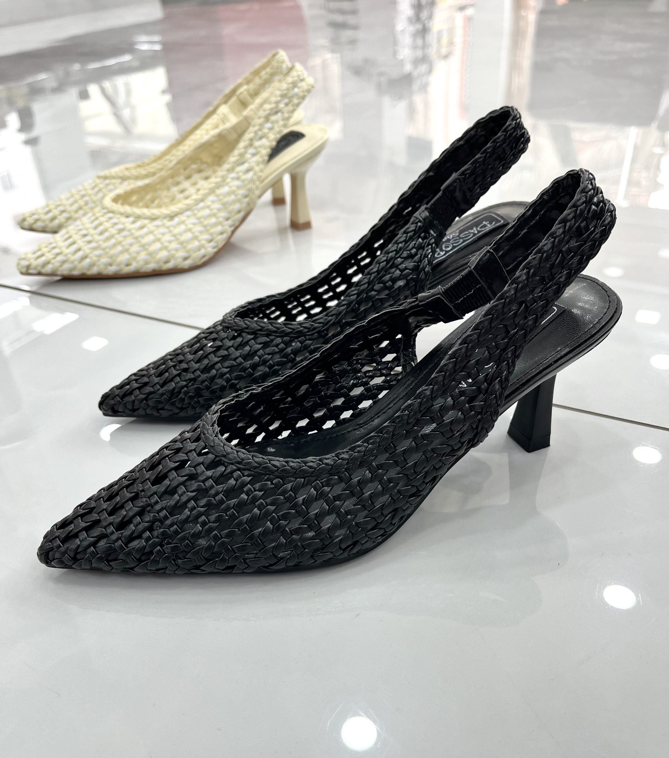 Heels Mule Πλεκτό με Μεσαίο Λεπτό Τακούνι Black