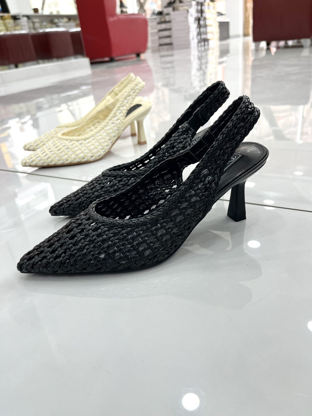 Heels Mule Πλεκτό με Μεσαίο Λεπτό Τακούνι Black