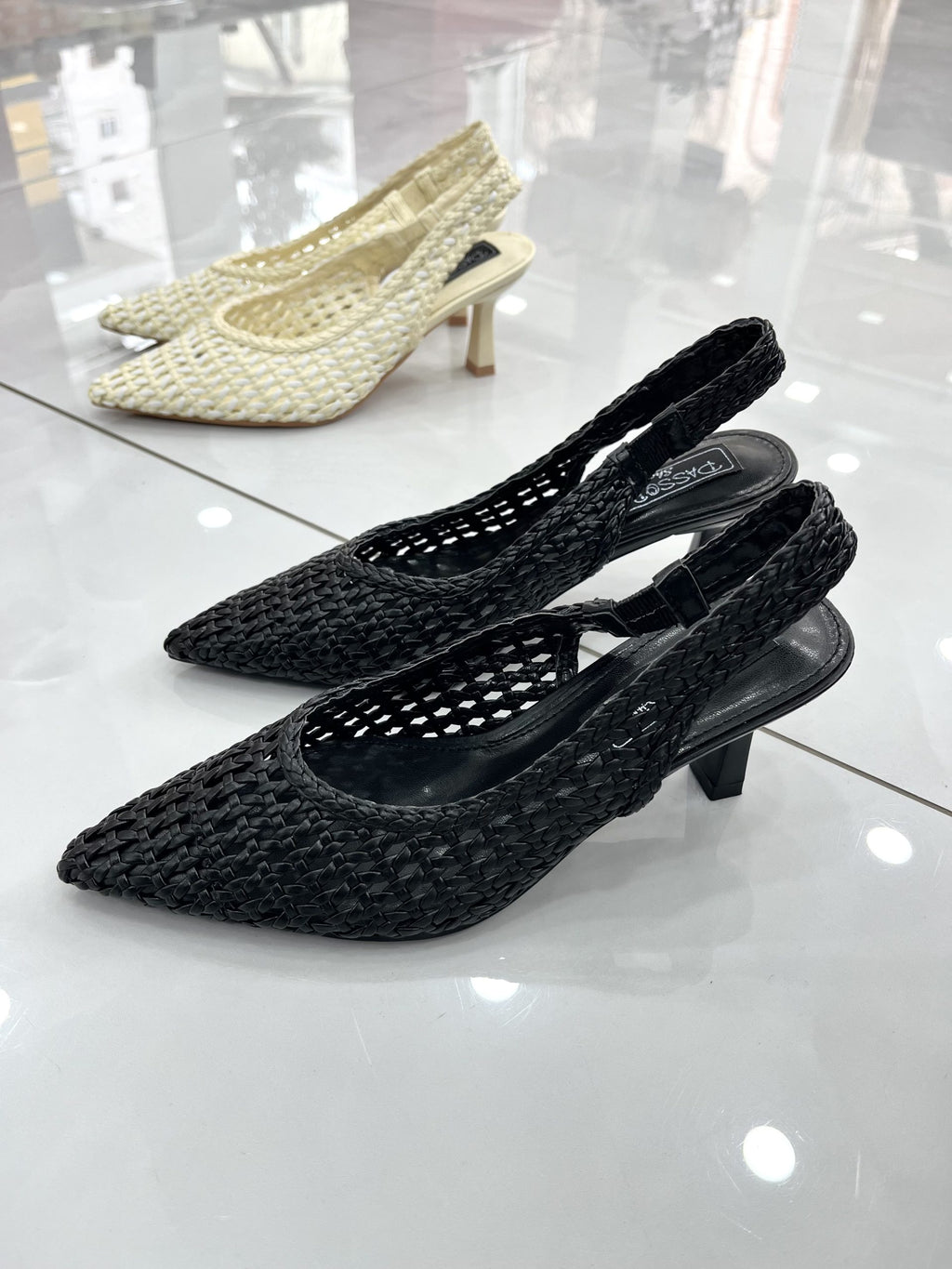 Heels Mule Πλεκτό με Μεσαίο Λεπτό Τακούνι Black