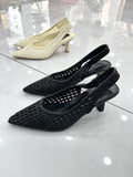 Heels Mule Πλεκτό με Μεσαίο Λεπτό Τακούνι Black