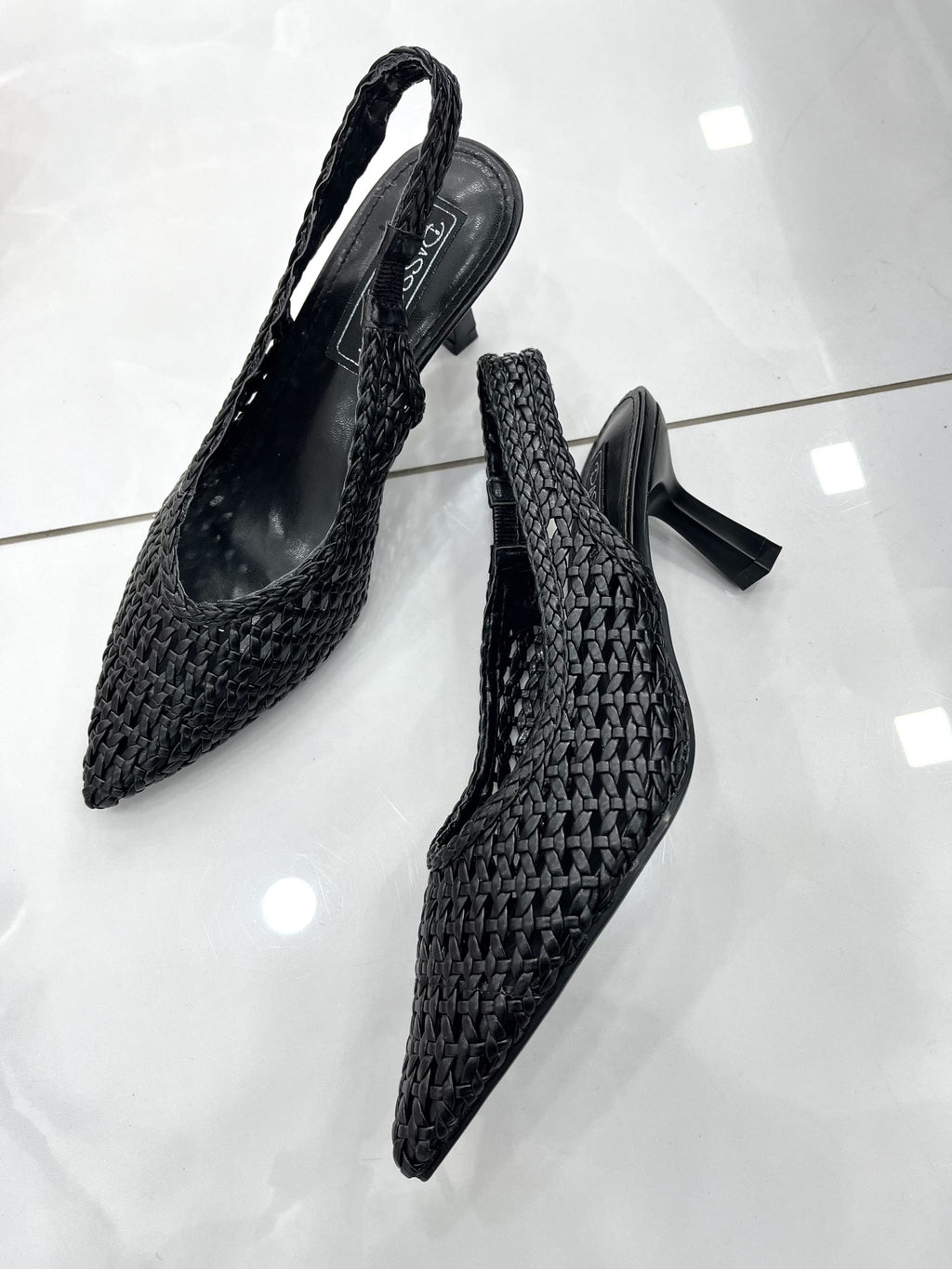 Heels Mule Πλεκτό με Μεσαίο Λεπτό Τακούνι Black
