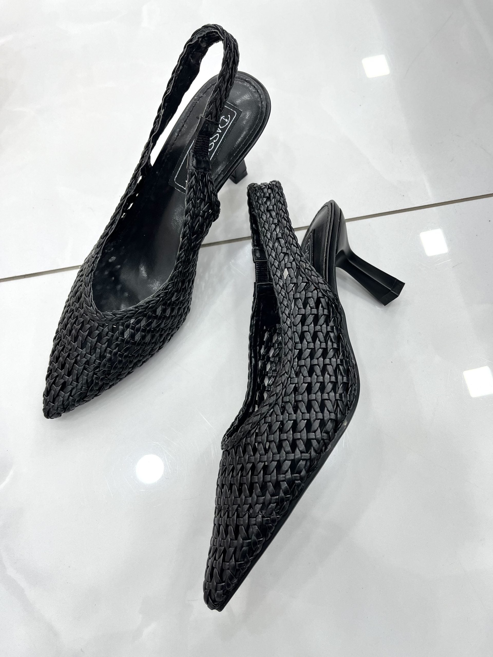 Heels Mule Πλεκτό με Μεσαίο Λεπτό Τακούνι Black