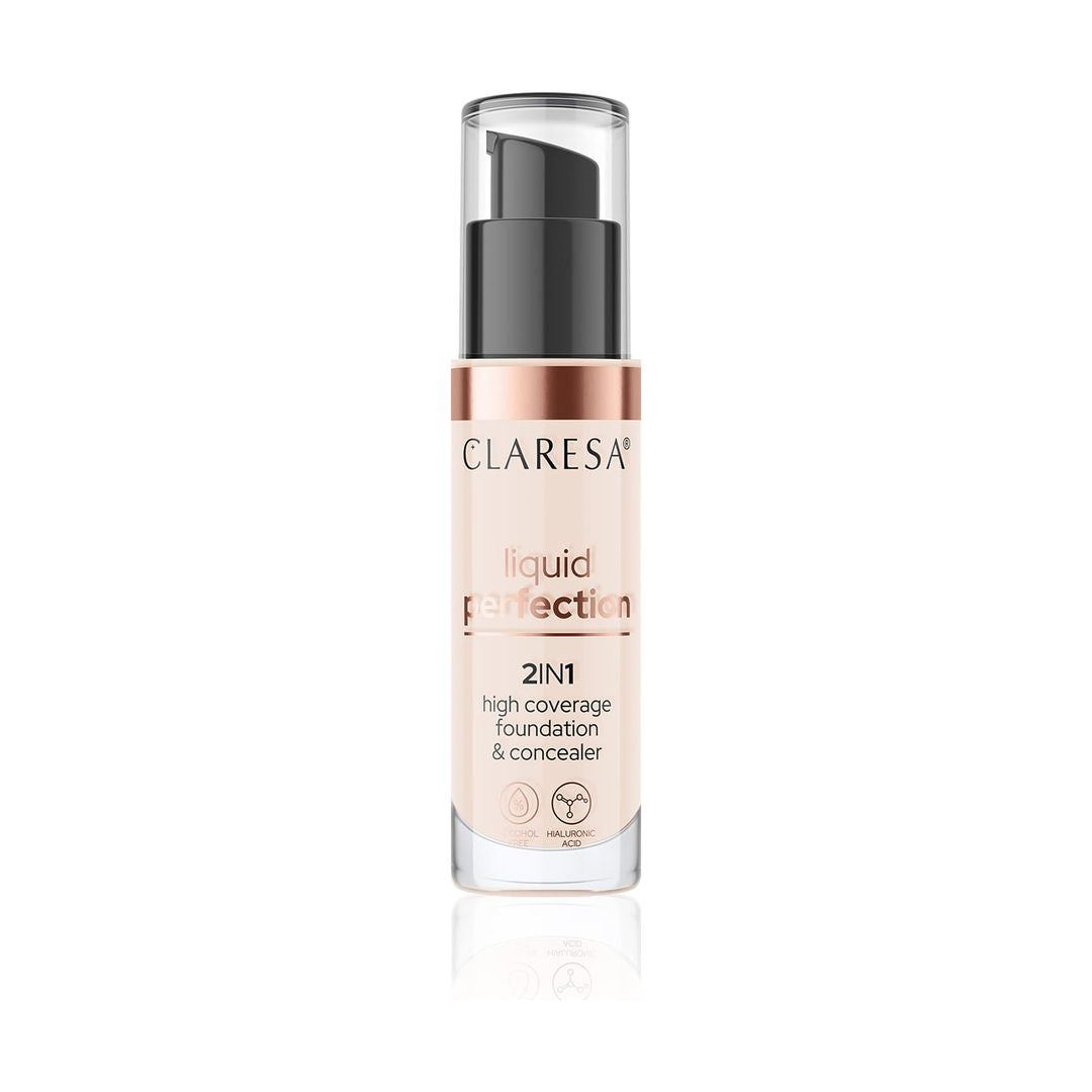Claresa | LIQUID PERFECTION 2 In 1 High Coverage Foundation & Concealer No 101 Light (34g) | CLP2I1FCB101