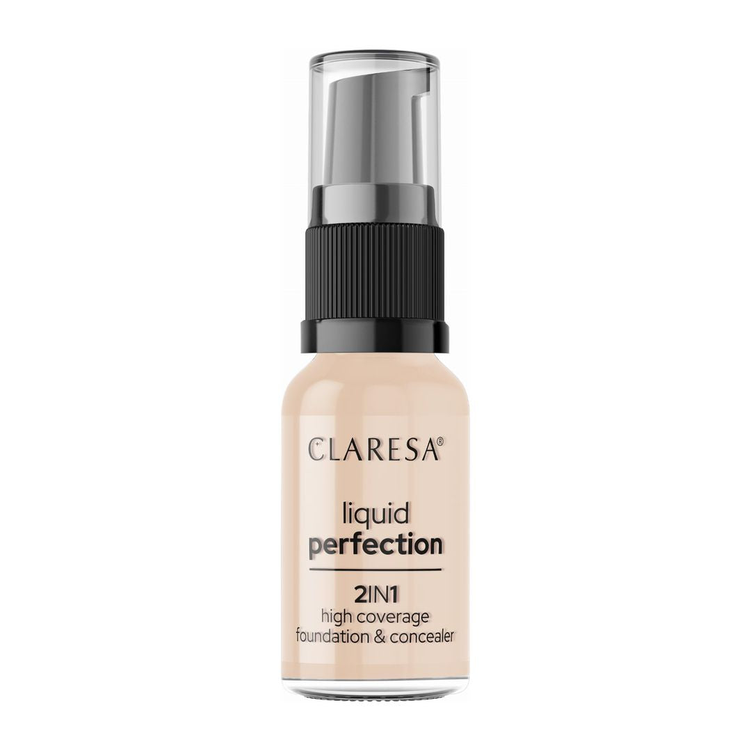 Claresa | LIQUID PERFECTION 2 In 1 High Coverage Foundation & Concealer No 102 Warm Medium (18g) | CLLP18CFC102