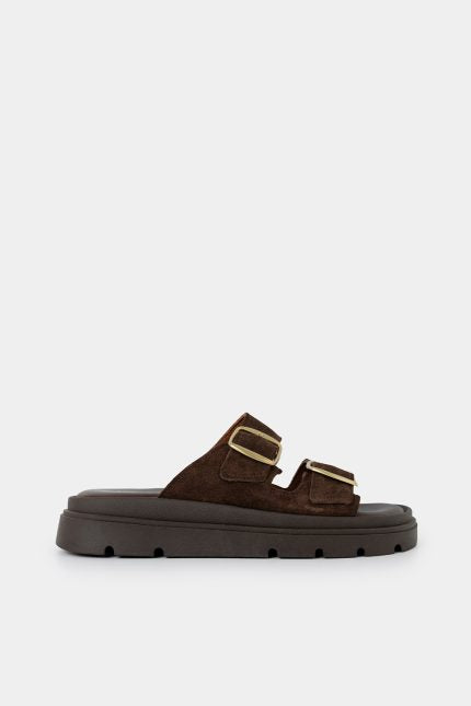 Παντόφλα Odette Διπλή Τόκα Suede Καφέ