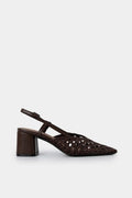 Slingback Kalen Χοντρό Τακούνι Ψάθα Καφέ
