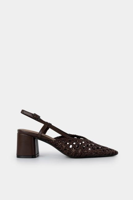 Slingback Kalen Χοντρό Τακούνι Ψάθα Καφέ