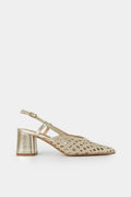 Slingback Kalen Χοντρό Τακούνι Ψάθα Χρυσό