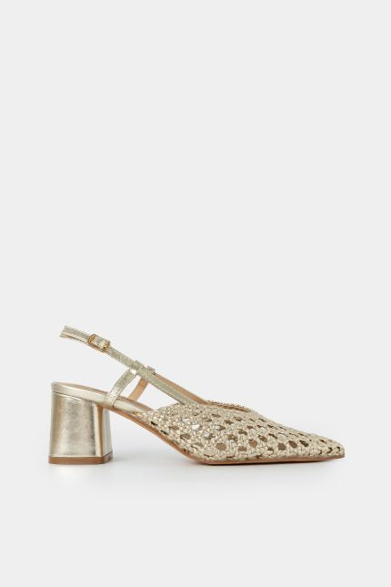 Slingback Kalen Χοντρό Τακούνι Ψάθα Χρυσό