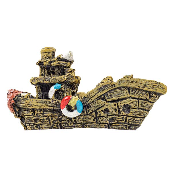 Petgreece Aquarium Decor - Διακοσμητικό Ενυδρείου Πλοίο Με Σωσίβια 13x6,5x7,5cm